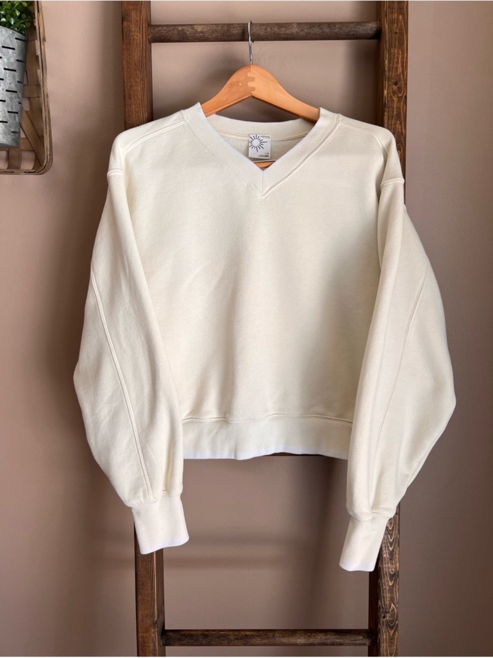 Cream V-Neck Women's Sweatshirt